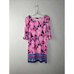 Lilly Pulitzer Sophie UPF 50 XXS Ruffle High Tide Navy via Amor Flamingo Dress